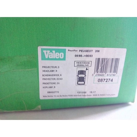 VALEO 087274 FARO DERECHO PEUGEOT 206 98'-03'