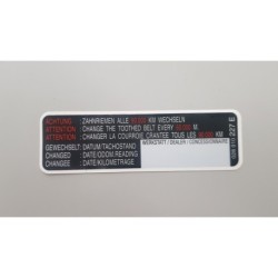 Sticker 'attention' *change the toothed belt *every 60.000/90.000 km/m' 028010227e